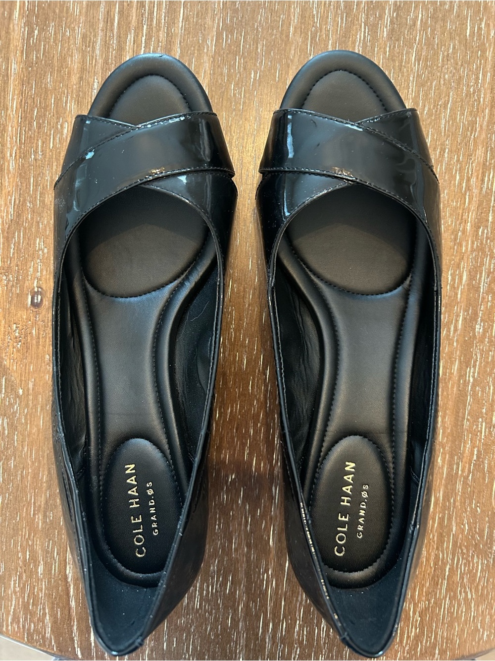 Cole Haan Black Patent Leather Cross-Strap Flats